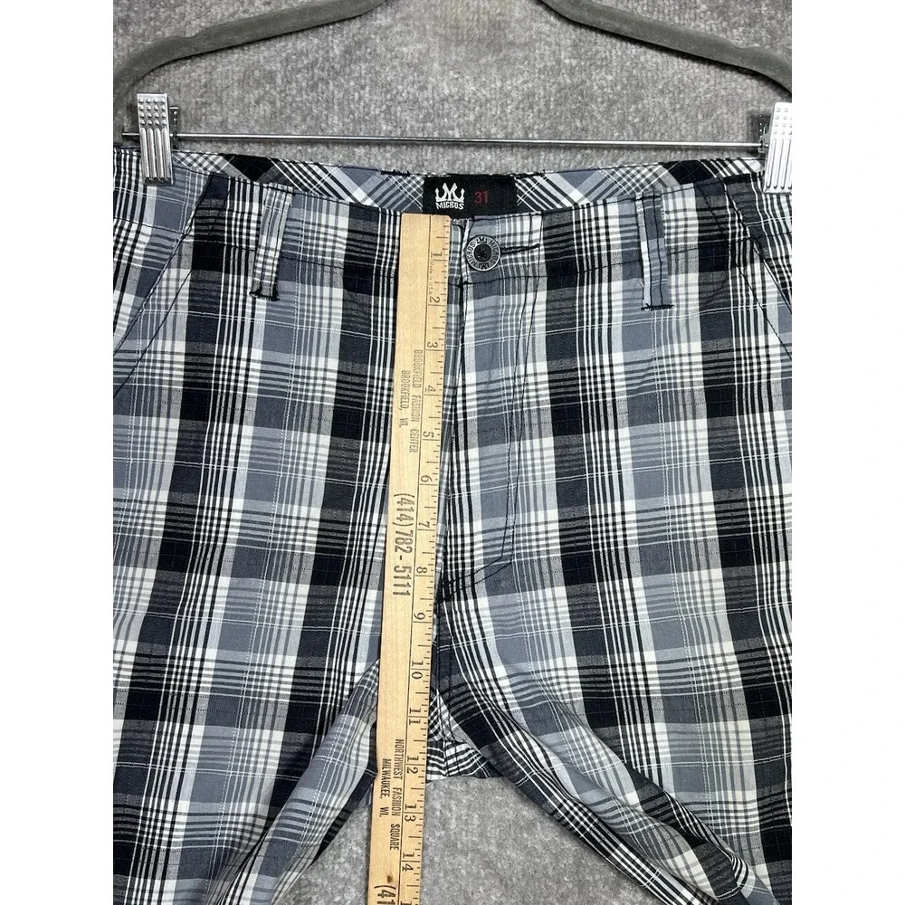 Micros Y2K‎ Plaid Shorts Mens Sz 31 Black Gray Pockets Streetwear Bermuda Cargo
